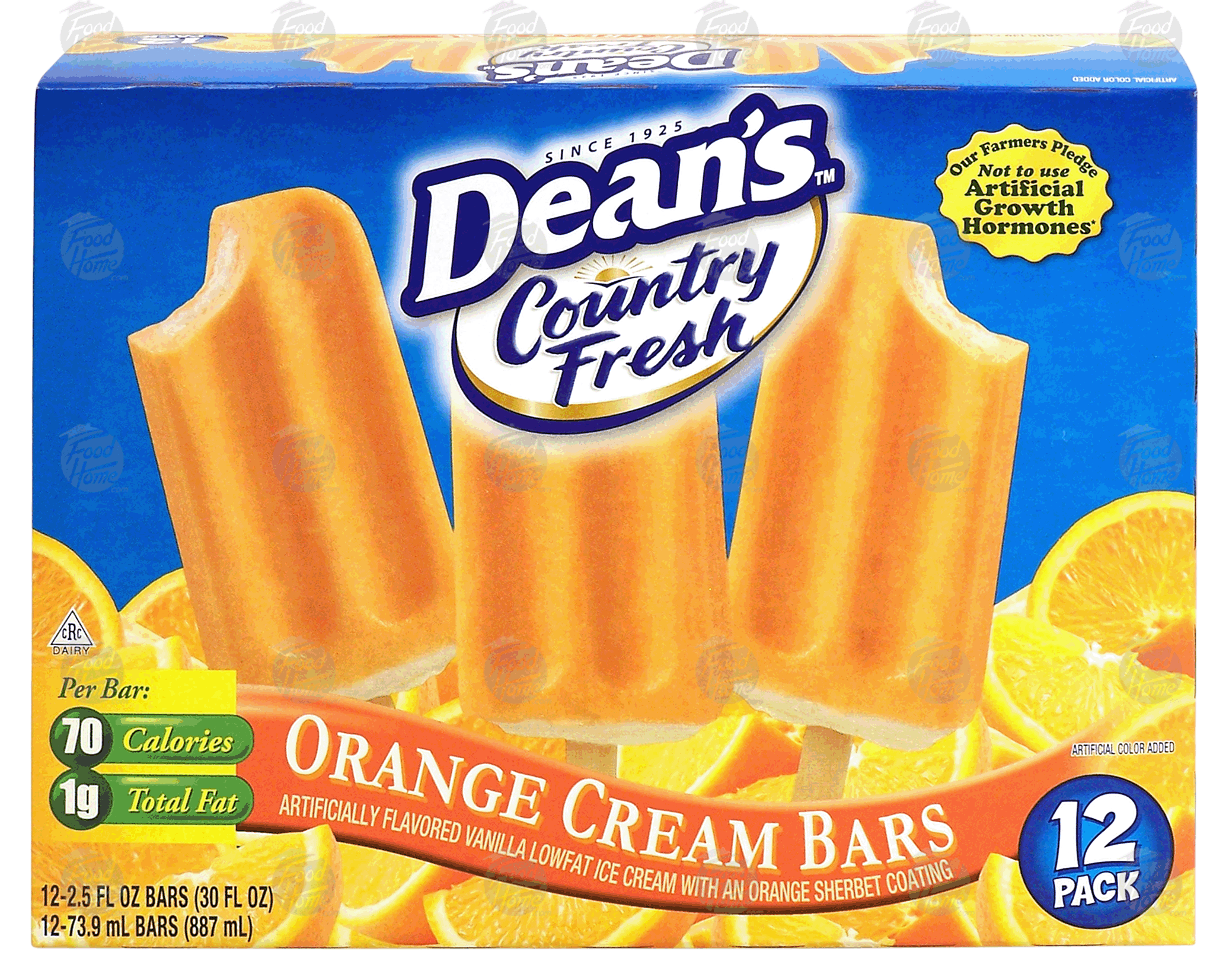 Dean's Country Fresh orange cream bars; vanilla lowfat cream with an orange sherbet coating, 12 pack Full-Size Picture